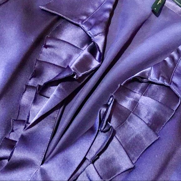 BCBG Max Azaria Purple Silk Deep V Ruffled Blouse - Picture 5 of 9